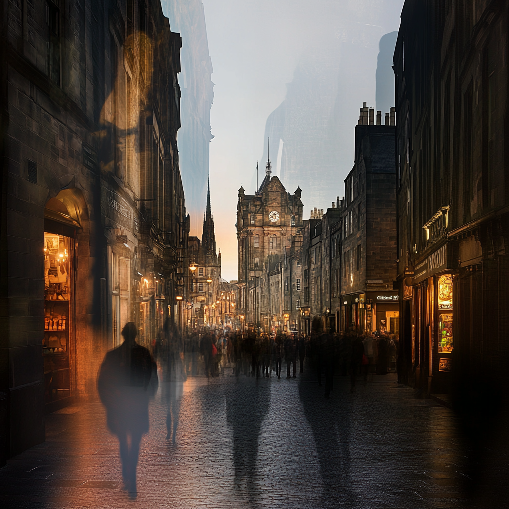 a group of people walking down the Royal Mile in Edinburgh Scotland